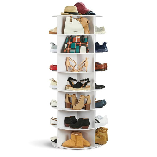 LOFT+IVY Rotating Shoe Rack Tower - 360 Spinning Organizer - Fits up to 28 Pairs - Elegant 7-Tier Carousel Design for Stylish Shoe Storage Set